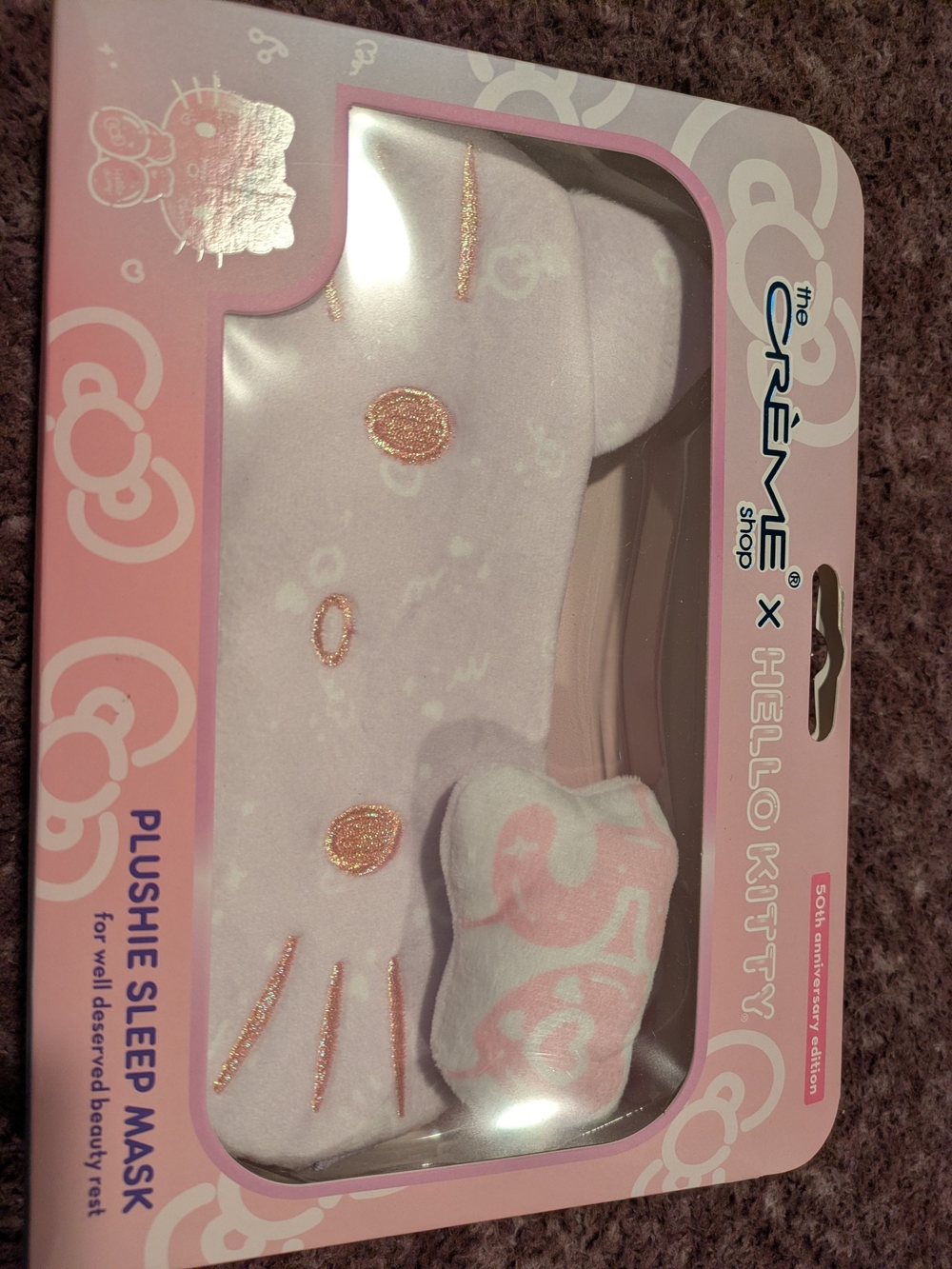 Hello Kitty Pink Travel Sleep Mask with Rose Gold Accents 50th Anniversary